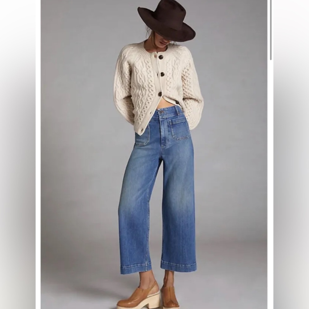 NEW ANTHROPOLOGIE PILCRO THE SKIPPER HIGH RISE CROPPED WIDE LEG JEANS sz 28